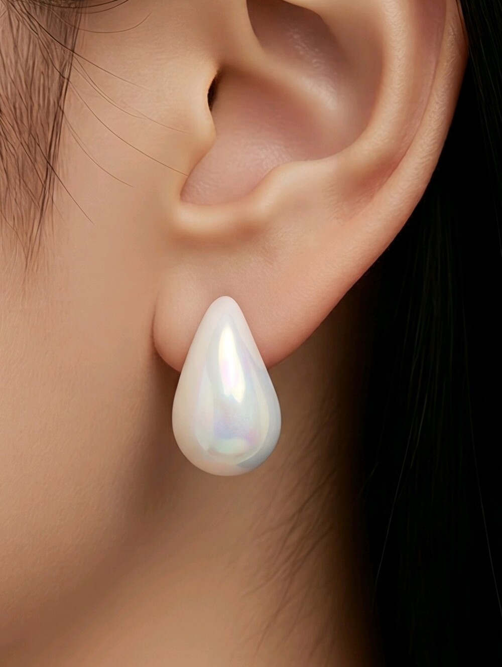 Opalescent Pearl White Chunky Dome Stud Earrings Sculptural Acrylic Statement